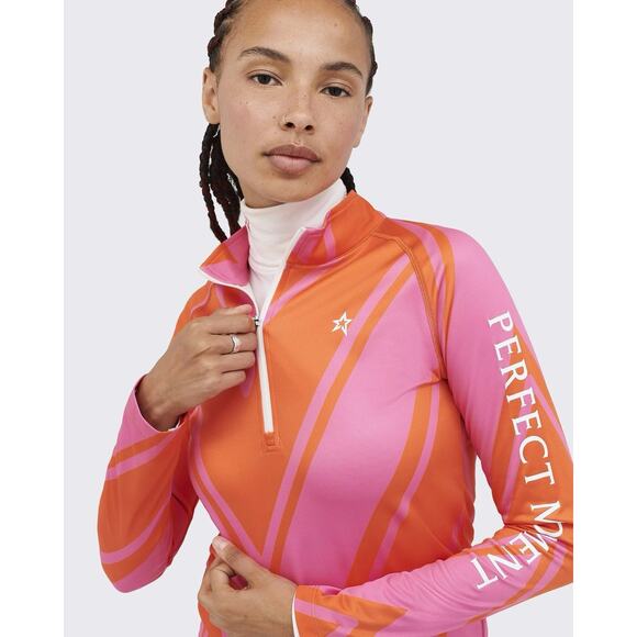 Perfect Moment Long Sleeve Thermal Top Half Zip Pink and Orange Chevron Print XS - Picture 4 of 11